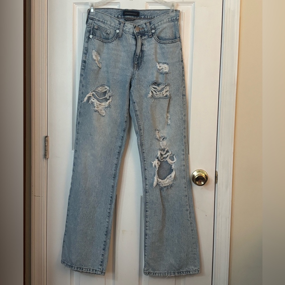 Aeropostale Boyfriend Flare Jeans Women's Size 0 Light Wash Denim